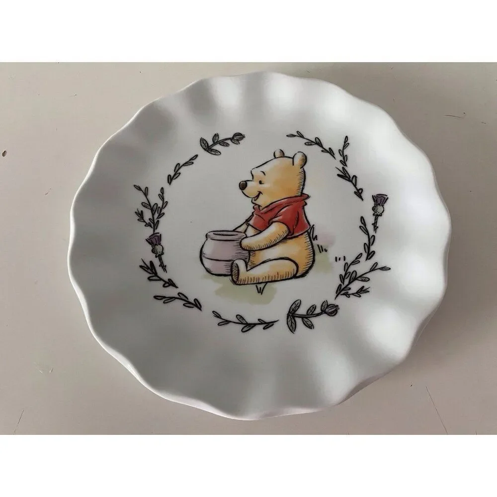 Set Of 4 Disney Winnie The Pooh Walk Along Scalloped‎ Dinner Ceramic Plates NEW